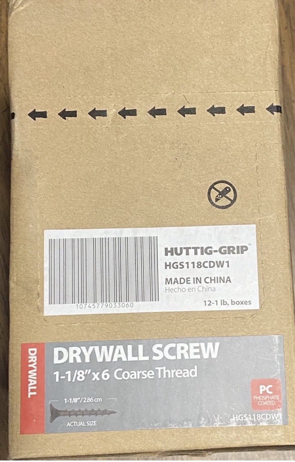 12-1 Lb. Boxes Huttig-Grip 1-1/8 in x 6 Drywall Screws Coarse Thread Phillips