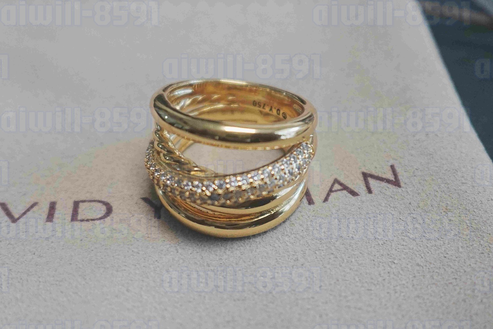 New.DavldYurman5-Row.Crossover&Ring 18K-Yellow&Gold Pavé Diamond US 7