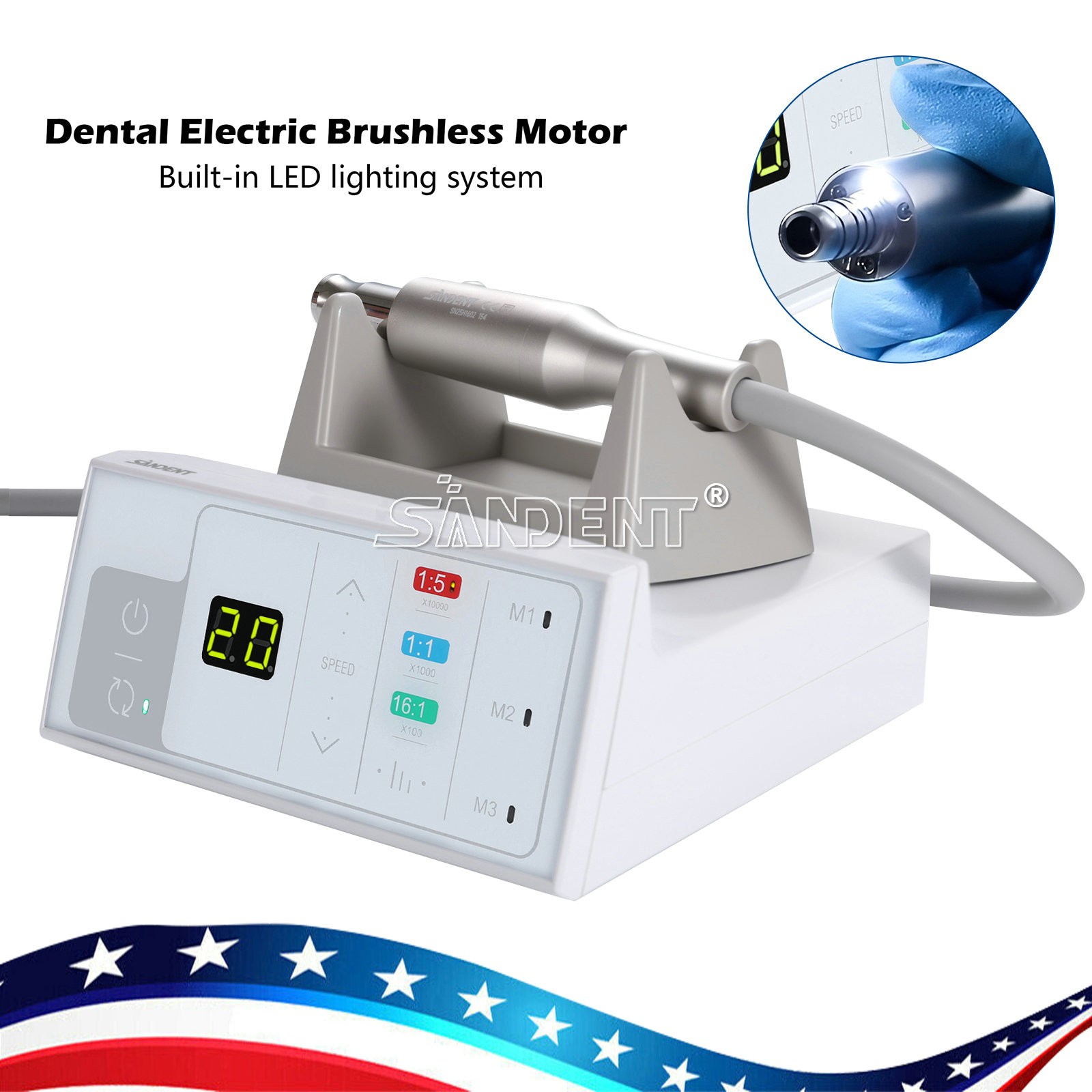 Dental Electric Handpiece Motor System LED Brushless Built-in 1:1 1:5 16:1 Modes