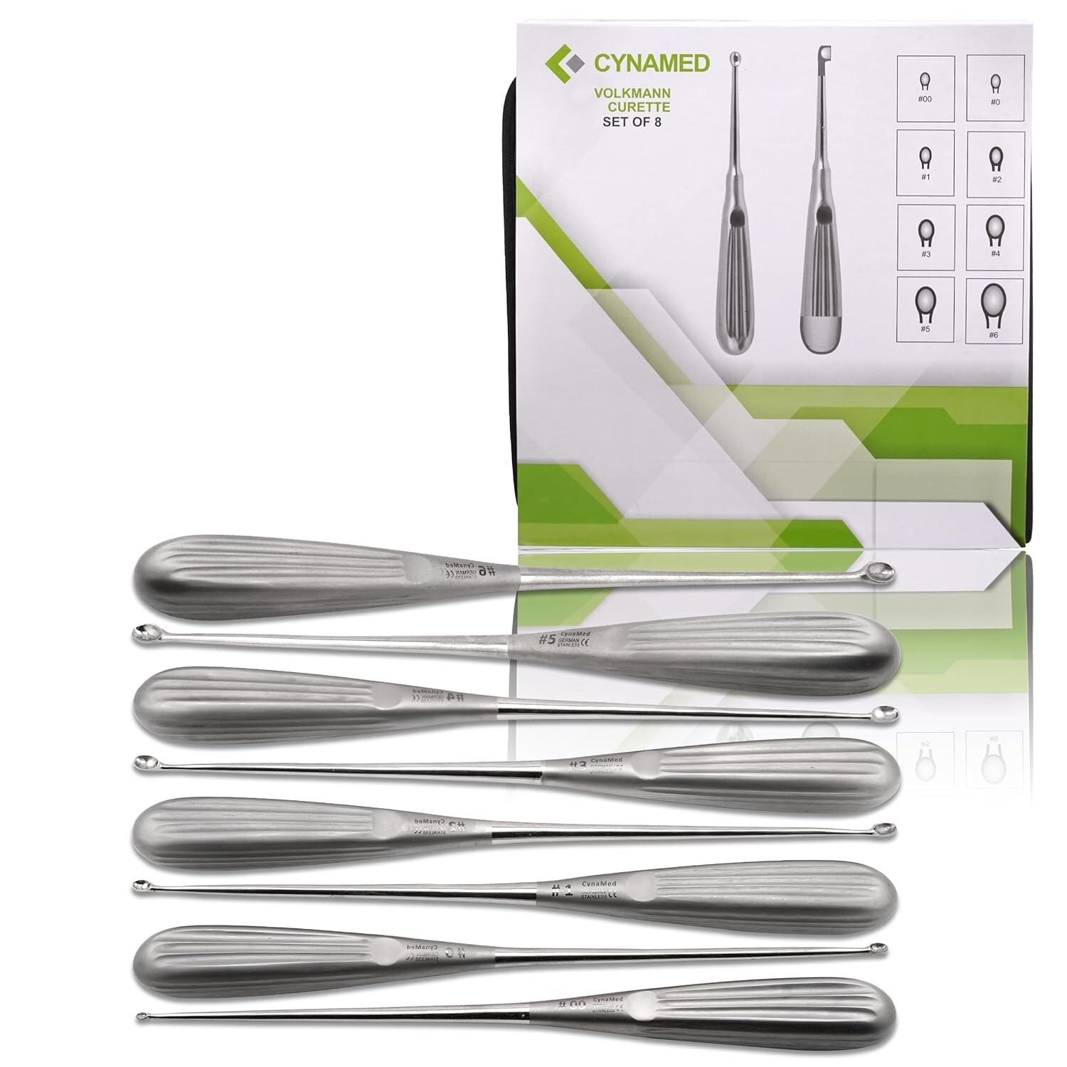 Cynamed Volkman Curette Set of 8 – Stainless Steel- Sizes: #00-#6
