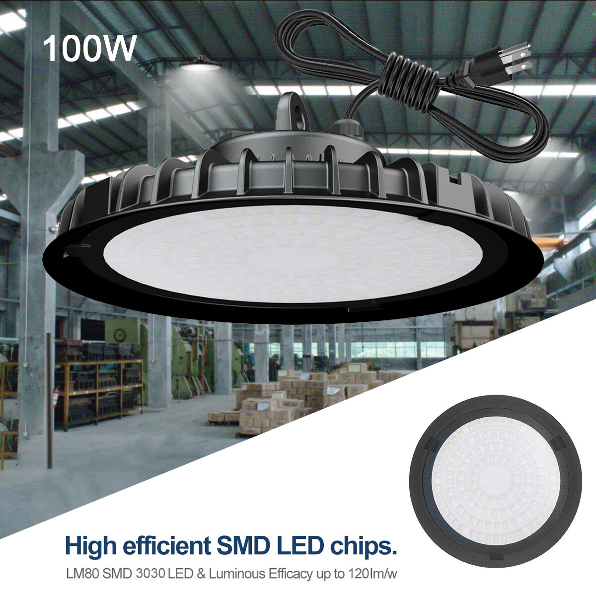 8 Pack 100W Led UFO High Bay Light Commercial Industrial Factory Warehouse Light