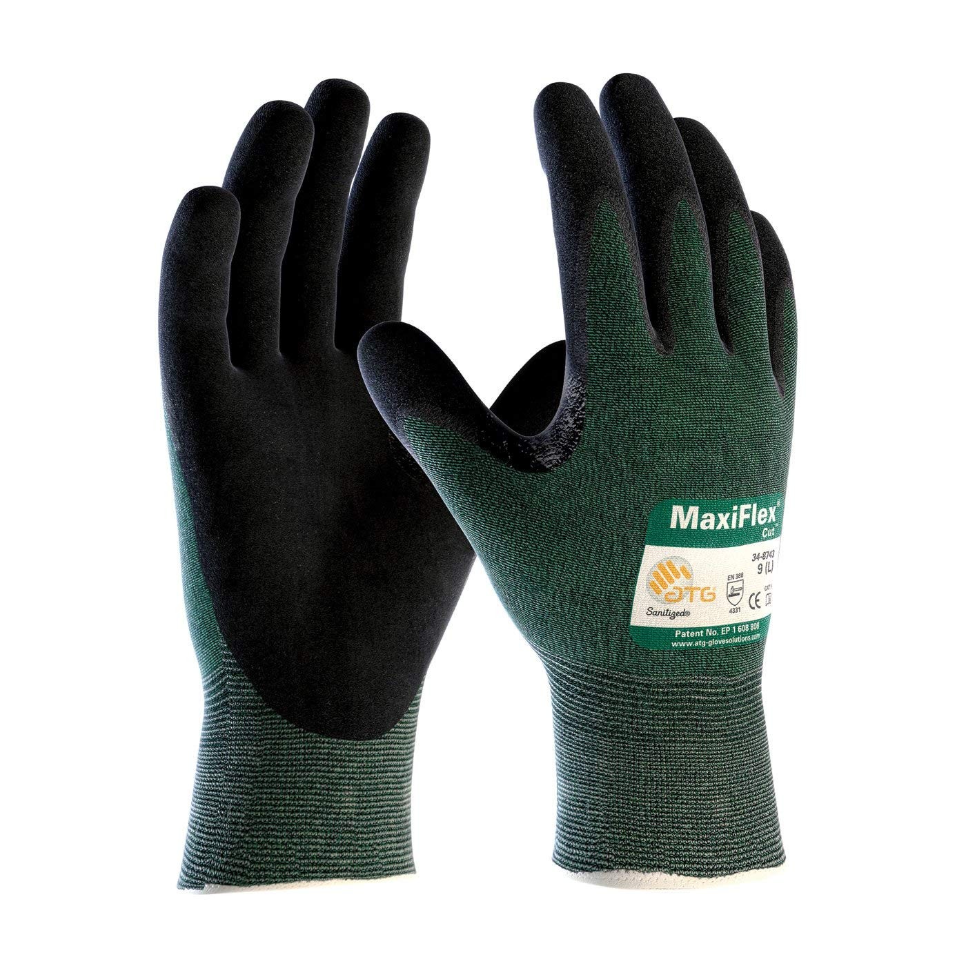34-8743/L Maxiflex Cut, Green Engineered Yarn Shell, Blk Nitrile Microfoam Gr…