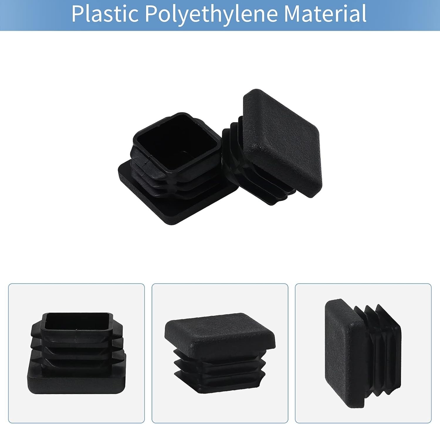 WZB 1×1 Inch Square Tube End Cap Plastic Plugs – 12 Pack, Black Fence Post Pipe