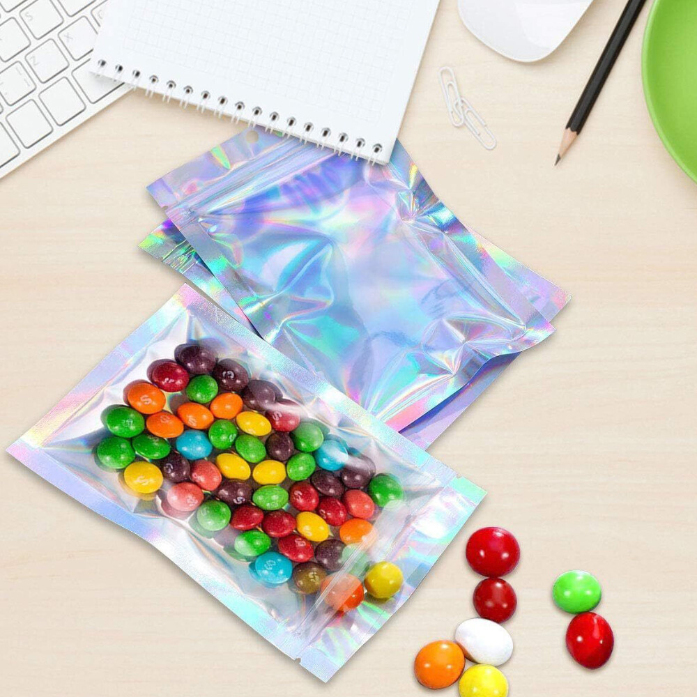 100-400 Pcs Smell Proof Mylar Holographic Bags Packaging Bags, Clear Resealable