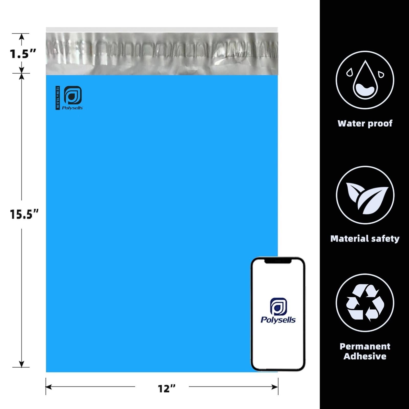 1000 12×15.5 Poly Mailers Envelope Self Sealing Shipping Mailers Blue POLYSELLS