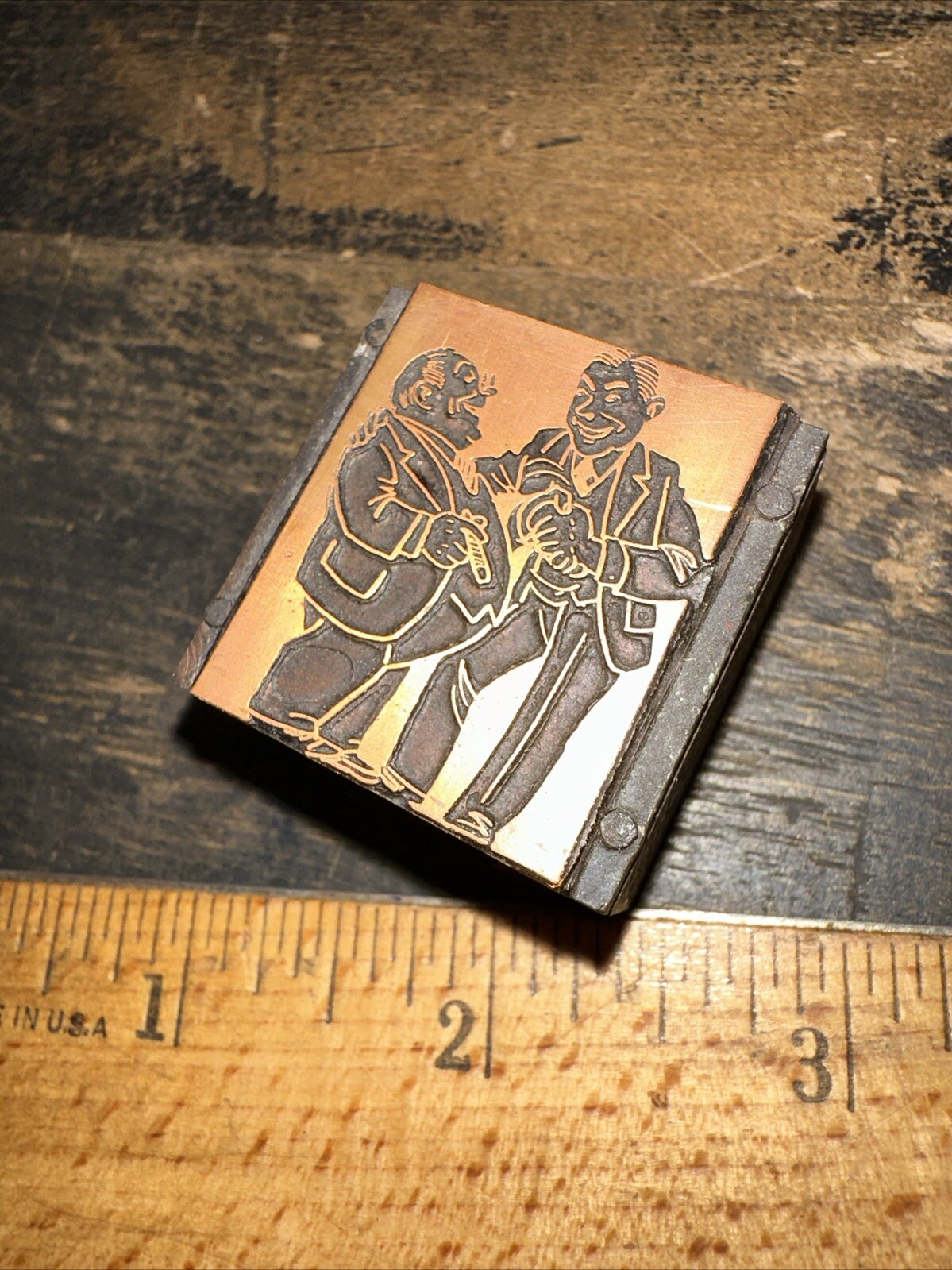 Print Block ( 2 Men Shaking Hands & Smiling Dealmaking ) Copper Face