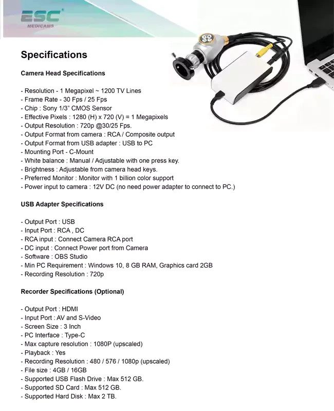 Endoscopy camera HD Portable USB Rigid Endoscope Storz ENT Medical 1.2MP Windows