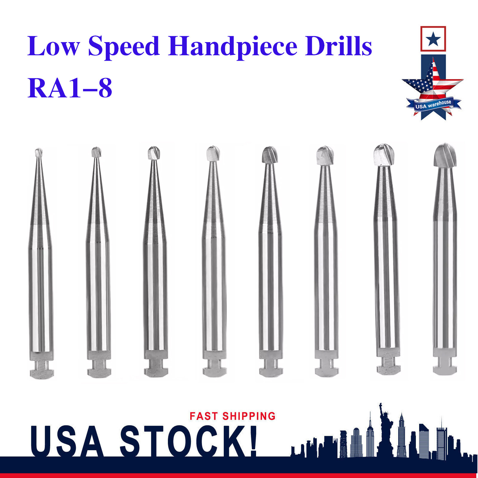 8 Types Dental Round Carbide Bur for Slow Speed Latch Type RA 1# – 8# Burs ns