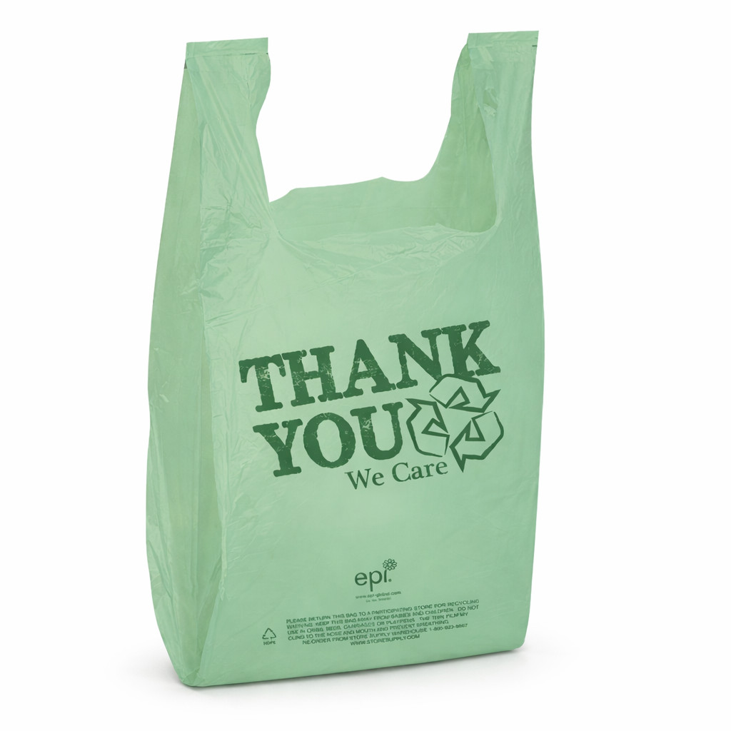 EPI Biodegradable Thank You T-Shirt Bags 11.5x6x21 Green 0.55mil 100-1000