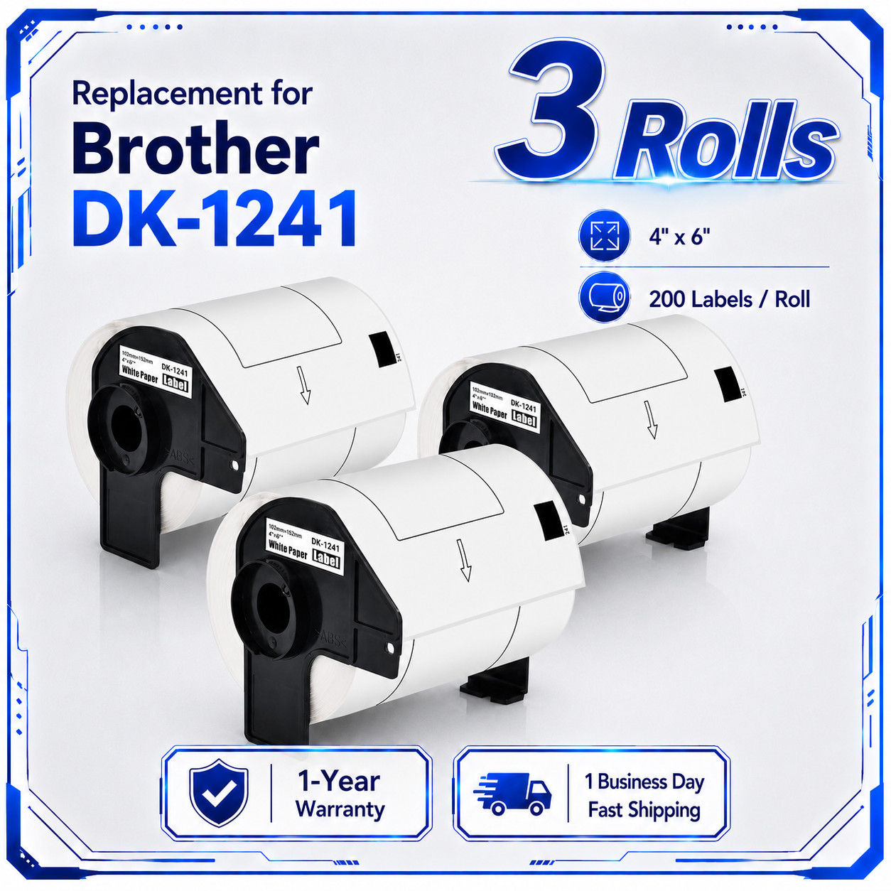 Compatible DK-1241 4″x6″ Thermal Shipping Labels for Brother QL Printers 3Rolls