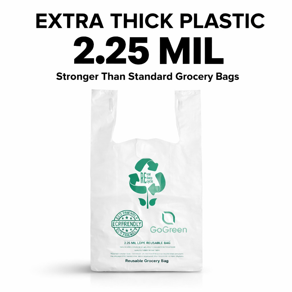 Heavy Duty T Shirt White Grocery Bags 1/6 Large 21×6.5×11.5 2.25 Mil Bags