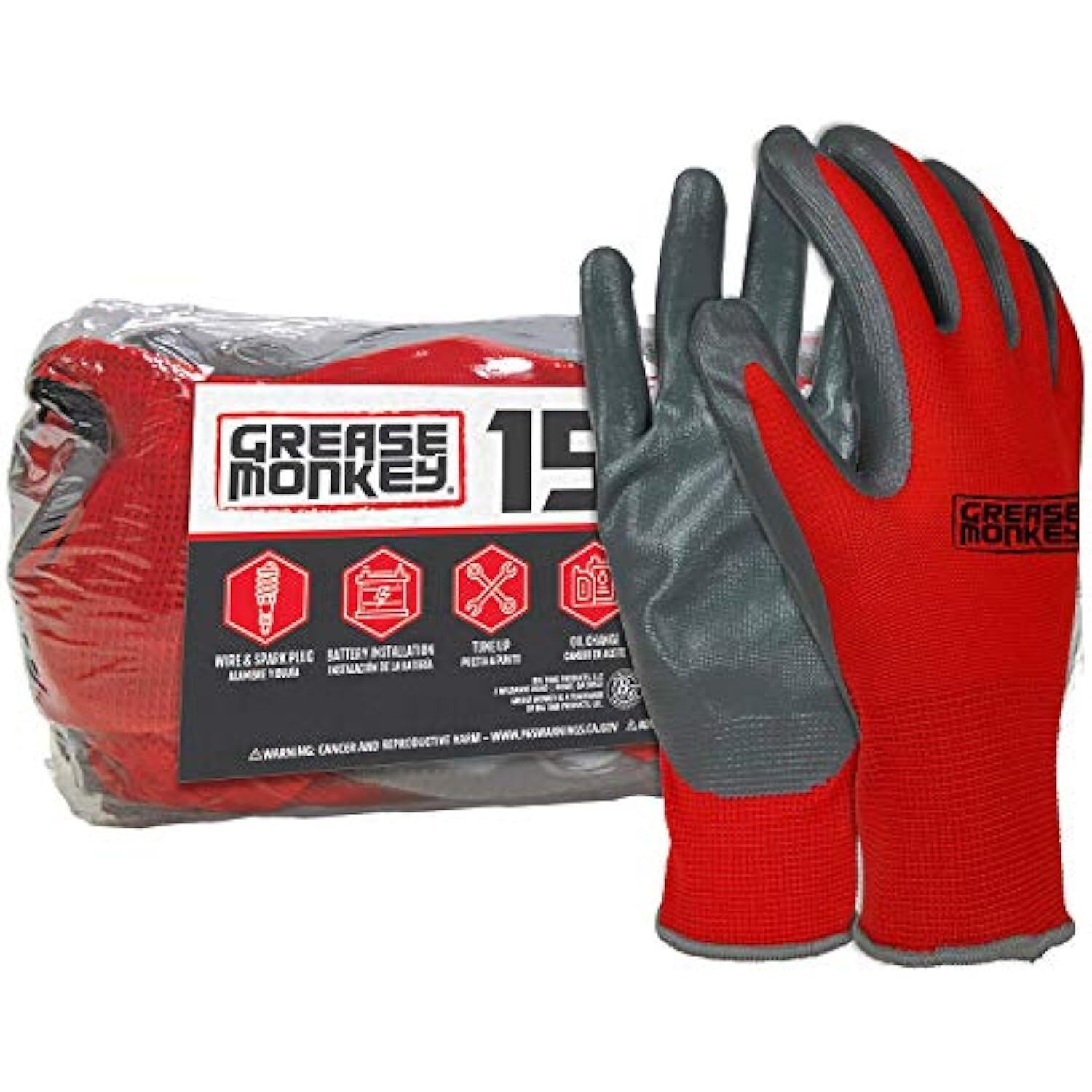 GREASE MONKEY Nitrile Coated Work Gloves – 15 Pairs – Size Large