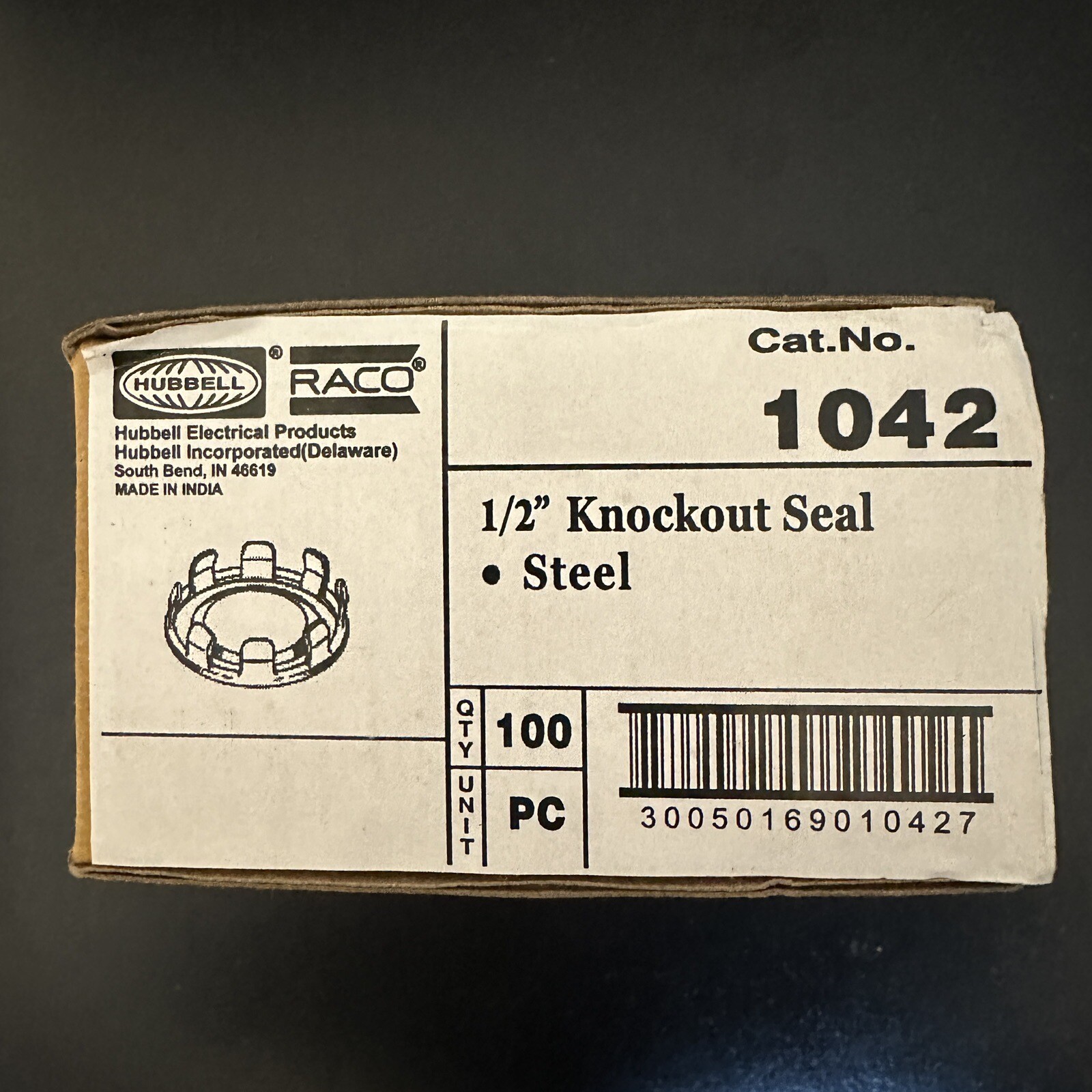 Hubbell Raco 1042 1/2 in. Trade Size 1-Piece Knockout Seal New Box of 100pcs