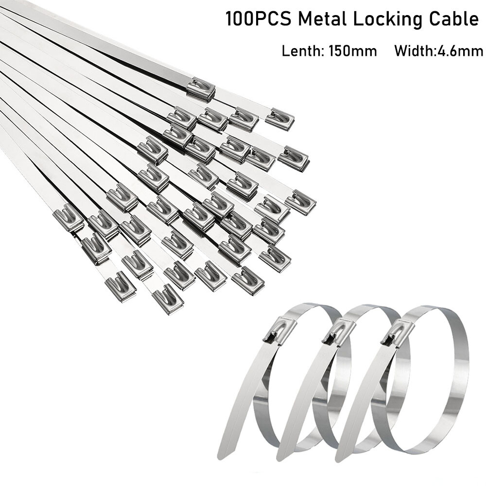 50 Pcs 150*4.6mm Stainless Steel Metal Exhaust Wrap Locking Cable Zip Ties