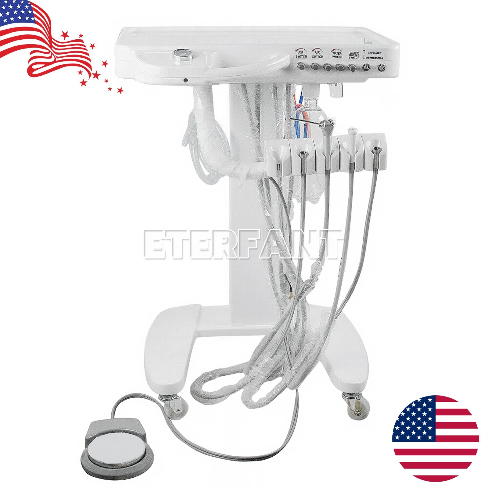 Dental Delivery Unit System 4H Cart Treatment Work Compressor+3-Way Syringe