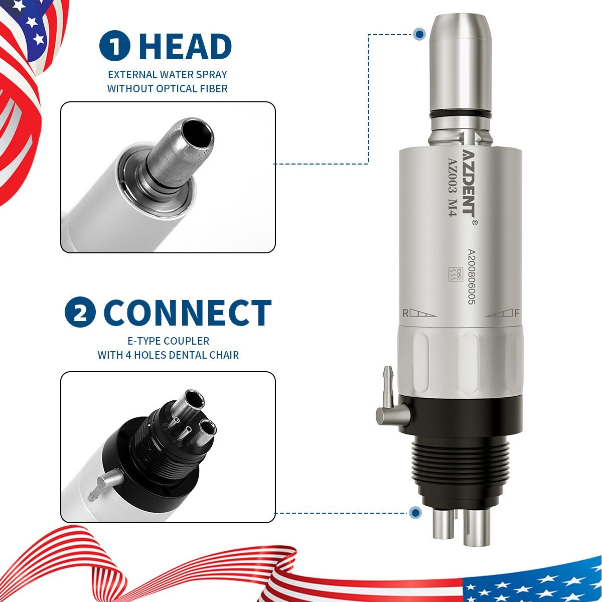 USA Dental Slow Low Speed Handpiece Air Motor 4 Hole AZDENT