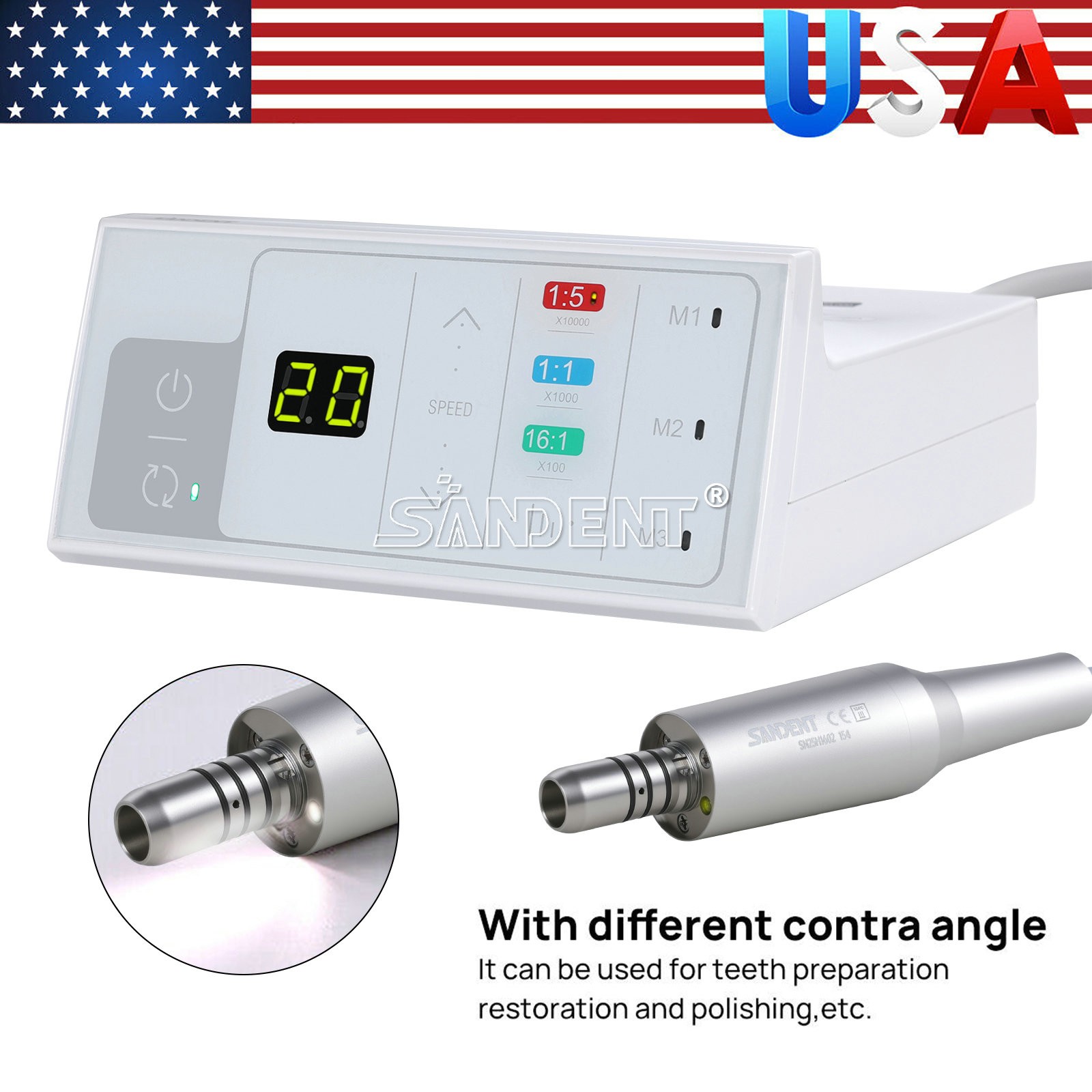 Dental Electric Handpiece Motor System LED Brushless Built-in 1:1 1:5 16:1 Modes