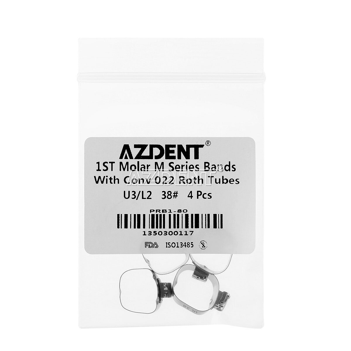 4 Pcs AZDENT Dental Orthodontic Bands&Buccal Tube 1st Molar Roth.022 Convertible