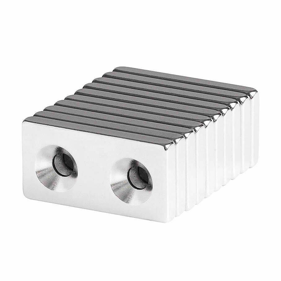1 x 1/2 x 1/8 Inch Neodymium Rare Earth Countersunk Block Magnets N42 (10 Pack)