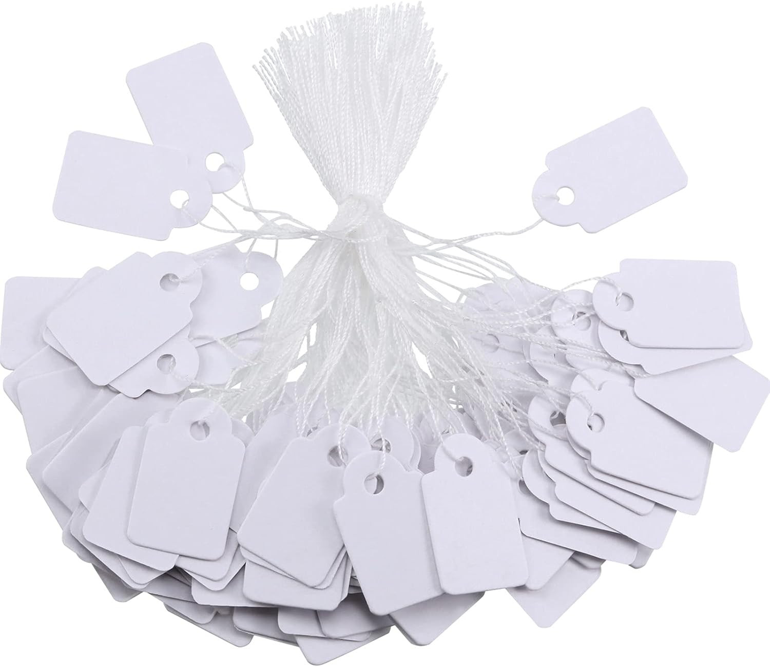 500 Pcs Small Price Tags with String Attached 0.6 X 0.95 in White Blank Marking