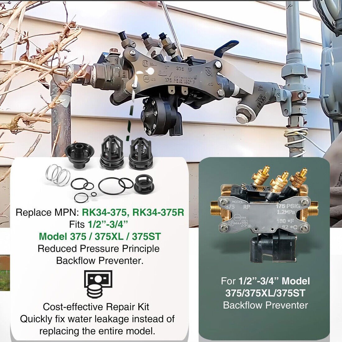 RK34-375 Complete Backflow Preventer Repair Kit For Zurn Wilkins 375/375XL/375ST