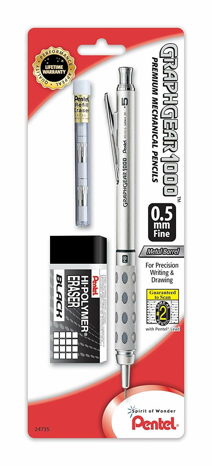 Pentel GraphGear 1000 Mechanical Pencil 0.5mm Chrome & Grey NEW