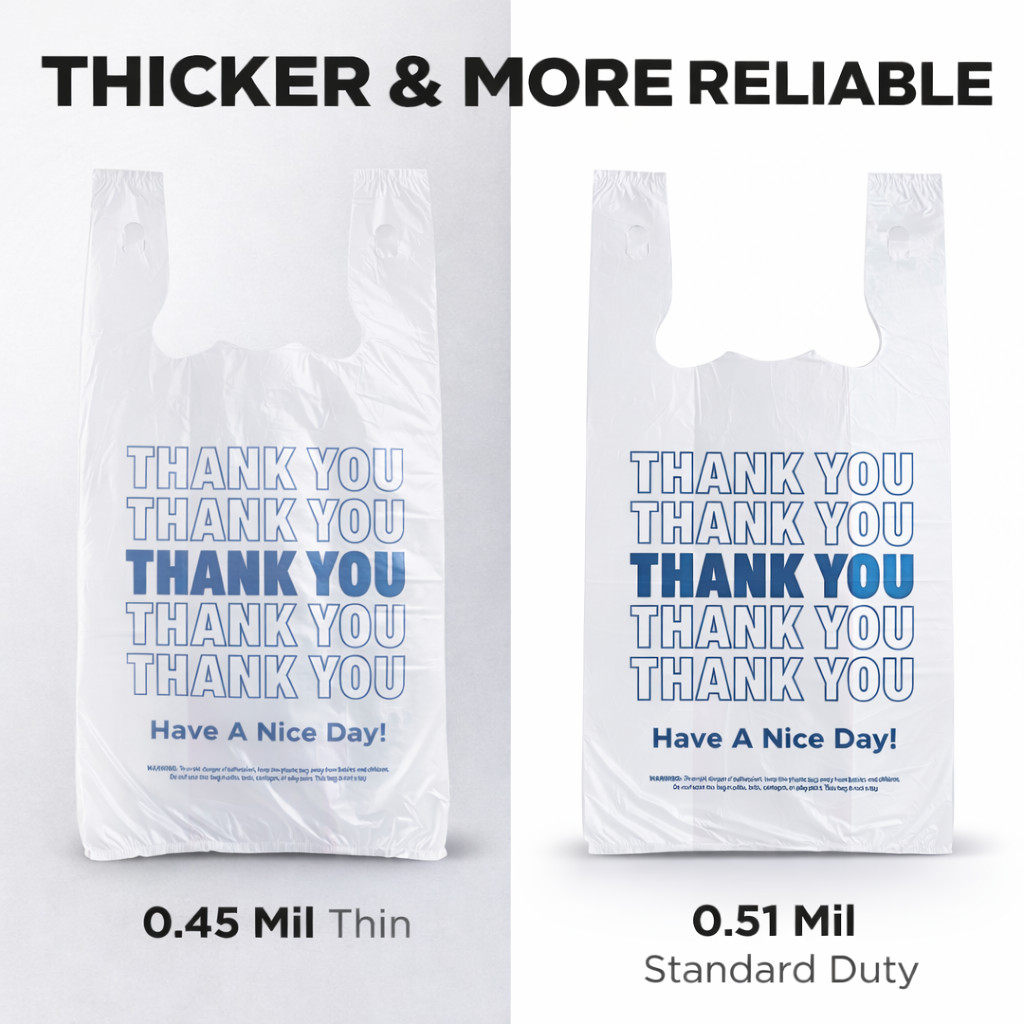 1/6 Large 0.51 Mil Thank You Bags 22×6.5×11.5 White Grocery Shopping Bulk