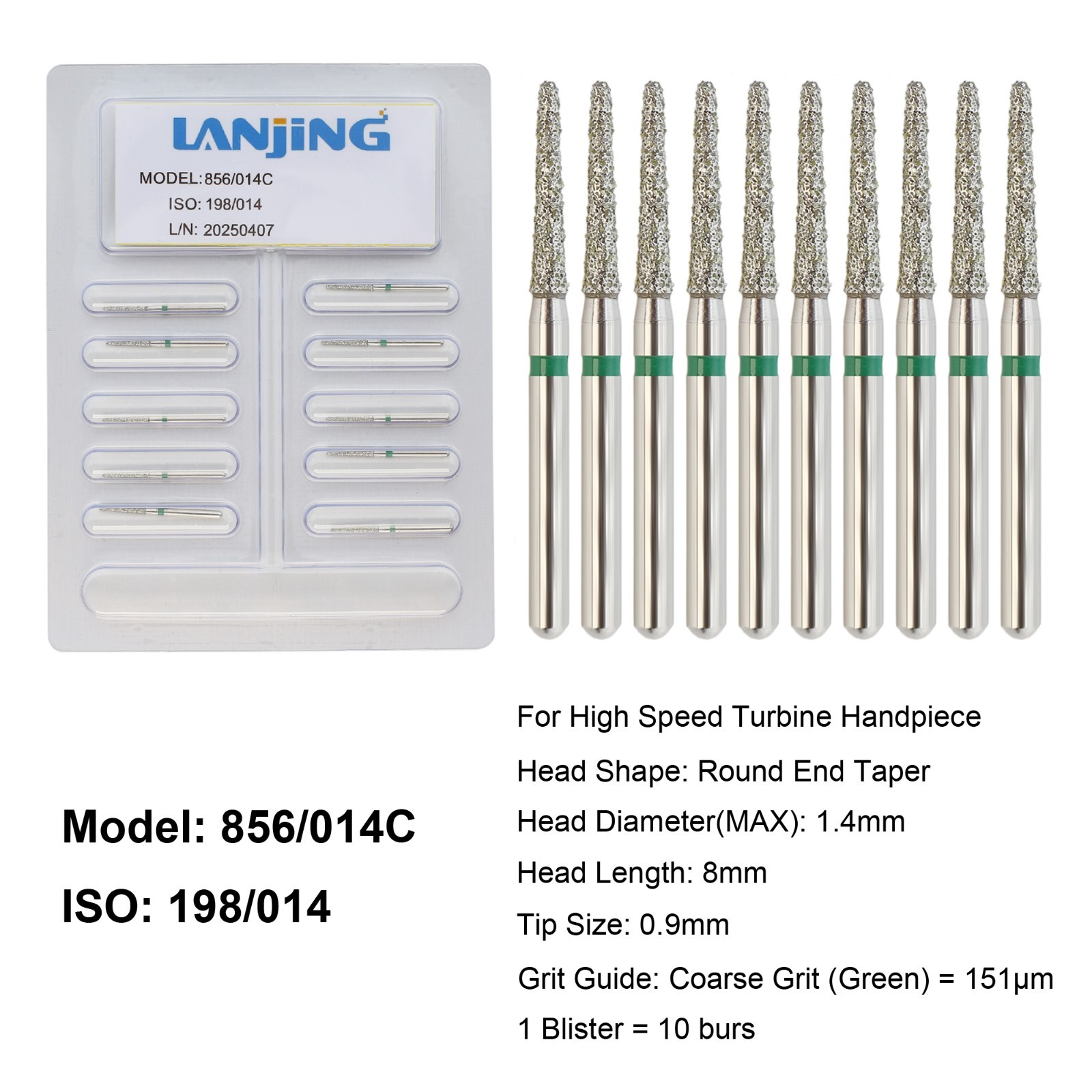 Dental Diamond Burs FG Round End Taper Bur Super Coarse Fine High Speed 856 850