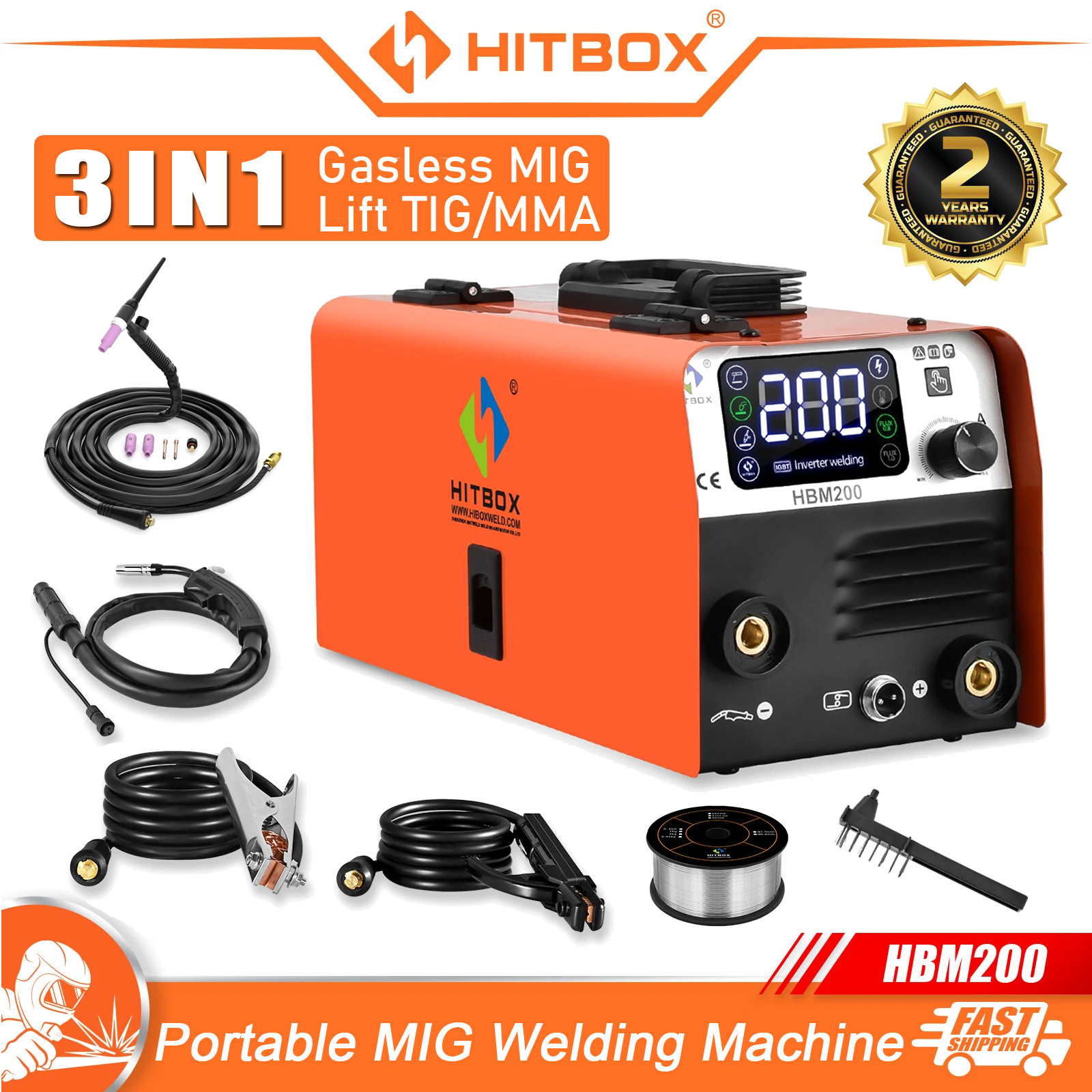 200A 110V/220V Gasless MIG Flux Core ARC/Lift TIG/MMA Welder &TIG Torch Home DIY