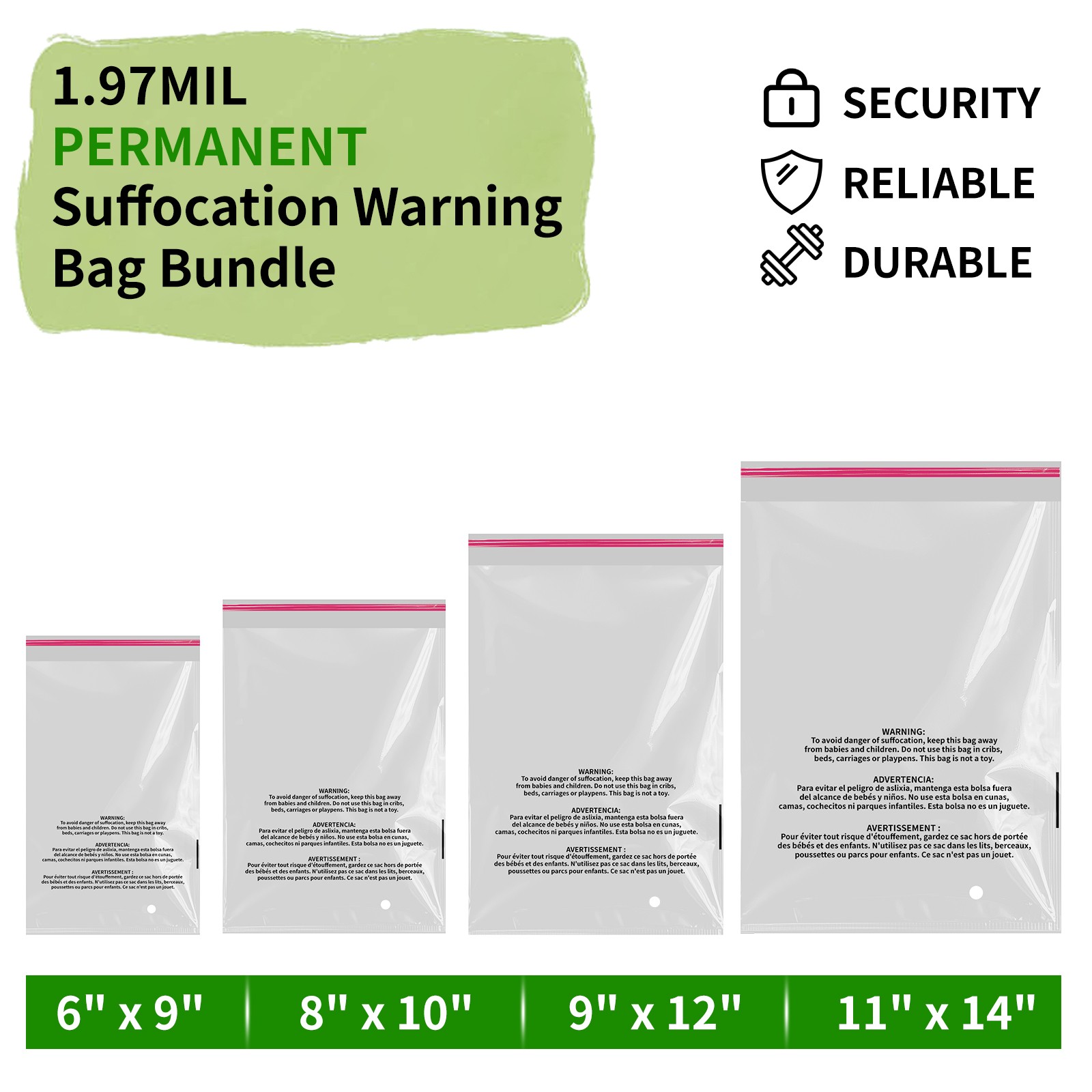 Clear Poly Bags with Suffocation Warning Self Seal Merchandise Packaging For FBA