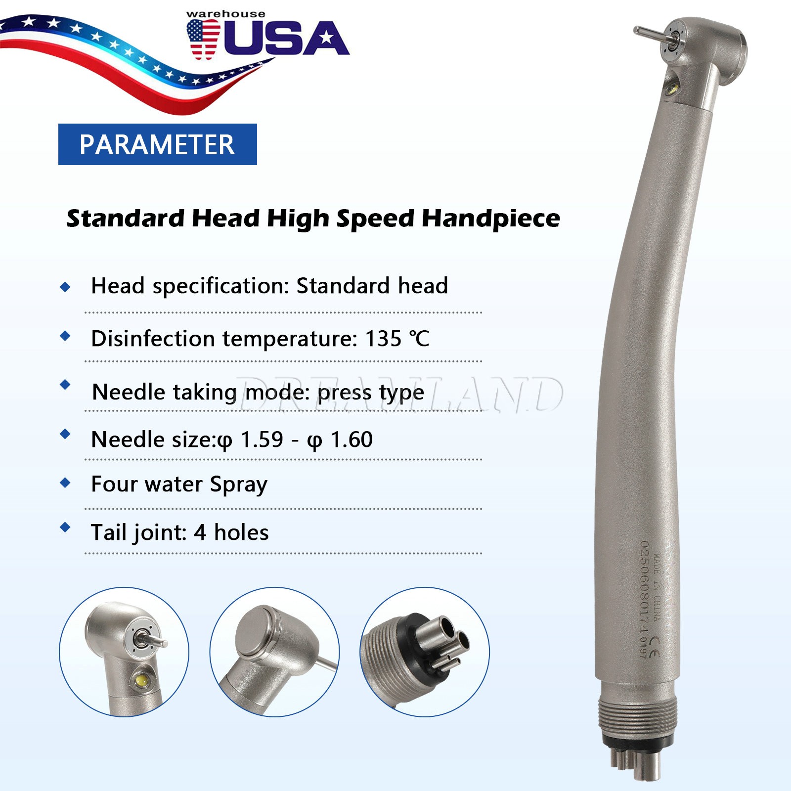Dental LED integrate E-generator High Speed Handpiece 4 Hole Push 4Water Spray
