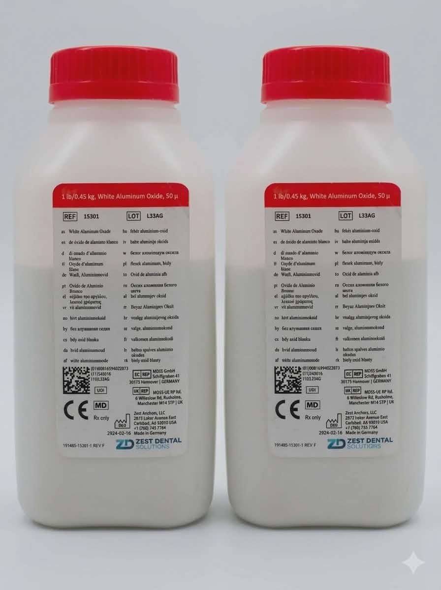 Zest Dental Aluminum Oxide 50 Microns White 15301 in Two 1 lb. Bottles- (2 lbs)