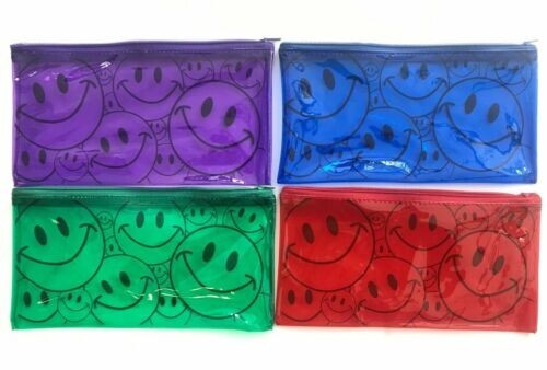 12 PCS 4-Color Smiley Pencil Pen Case Zipper Pouch Cosmetic Bag Waterproof, 1411