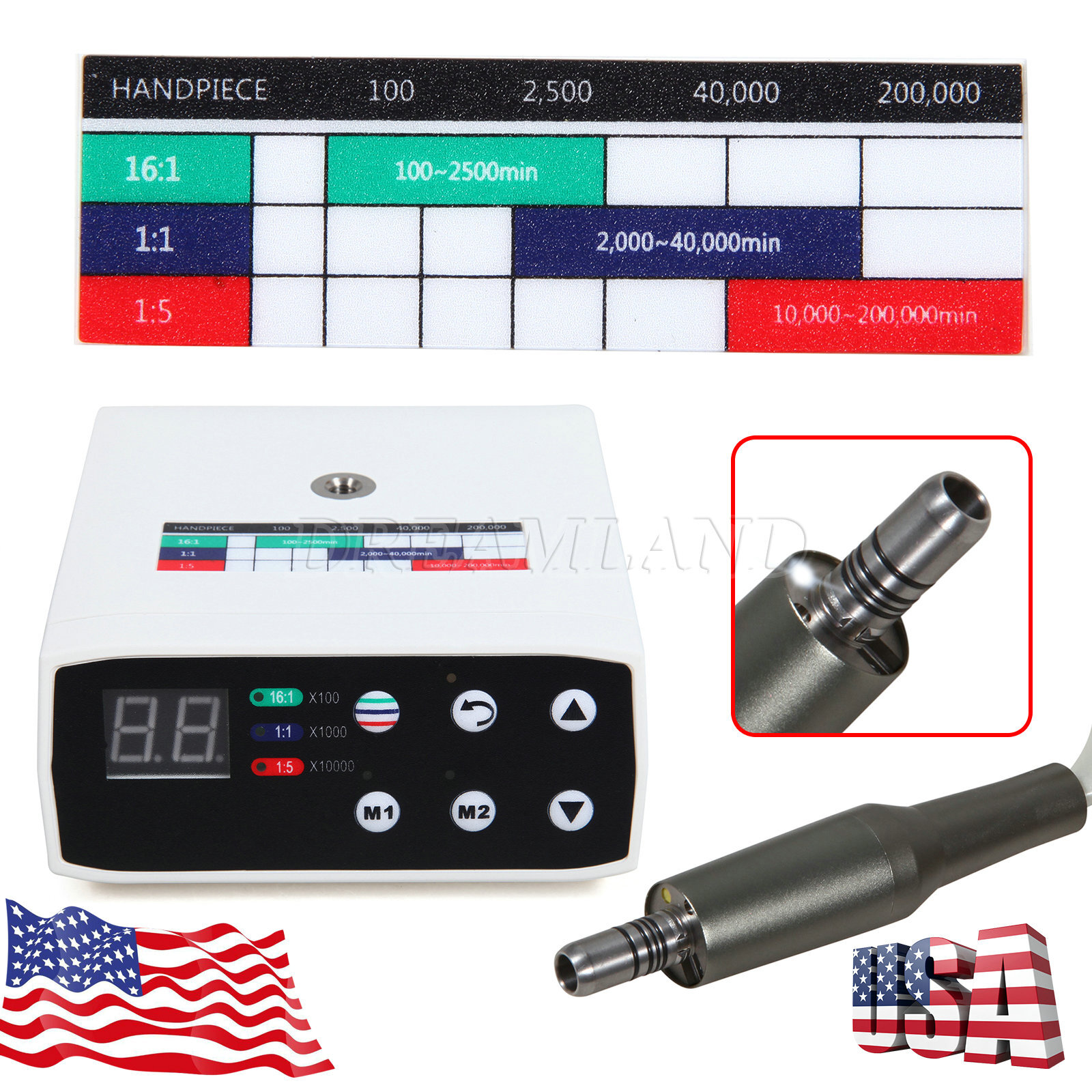 NSK Style Dental Brushless LED Electric Micro Motor 1:1 1:5 1:4.2 Handpiece USA