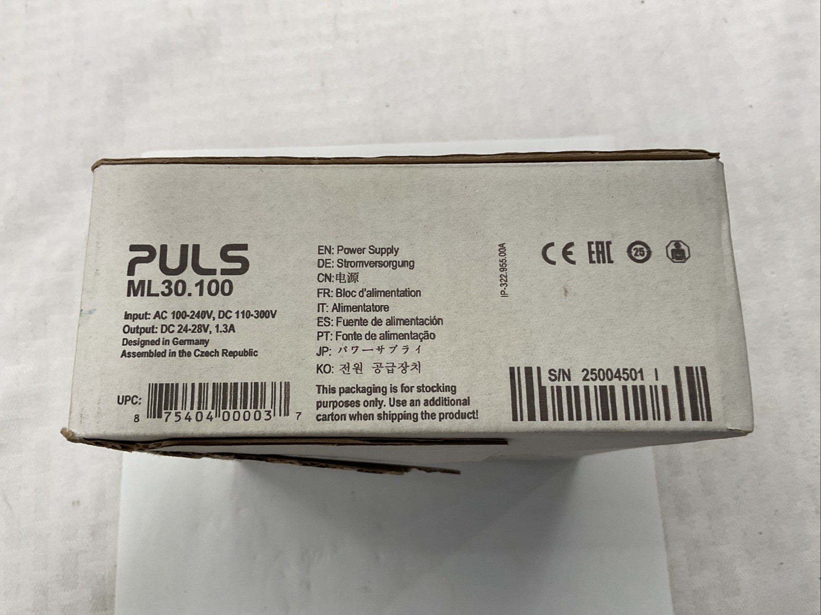 PULS ML30.100 DC POWER SUPPLY, IN: AC 100-240V OUT: DC 24-28V