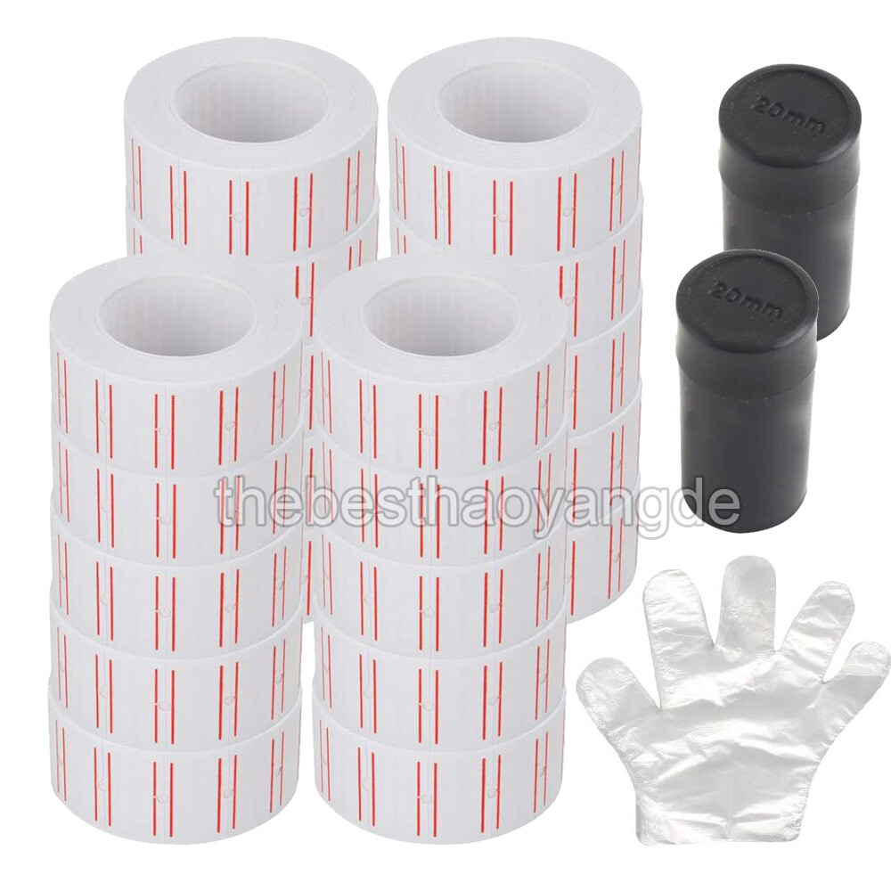 20 Rolls Price Labels Gun Paper Tag Sticker for MX-5500 Labeller White Red Line