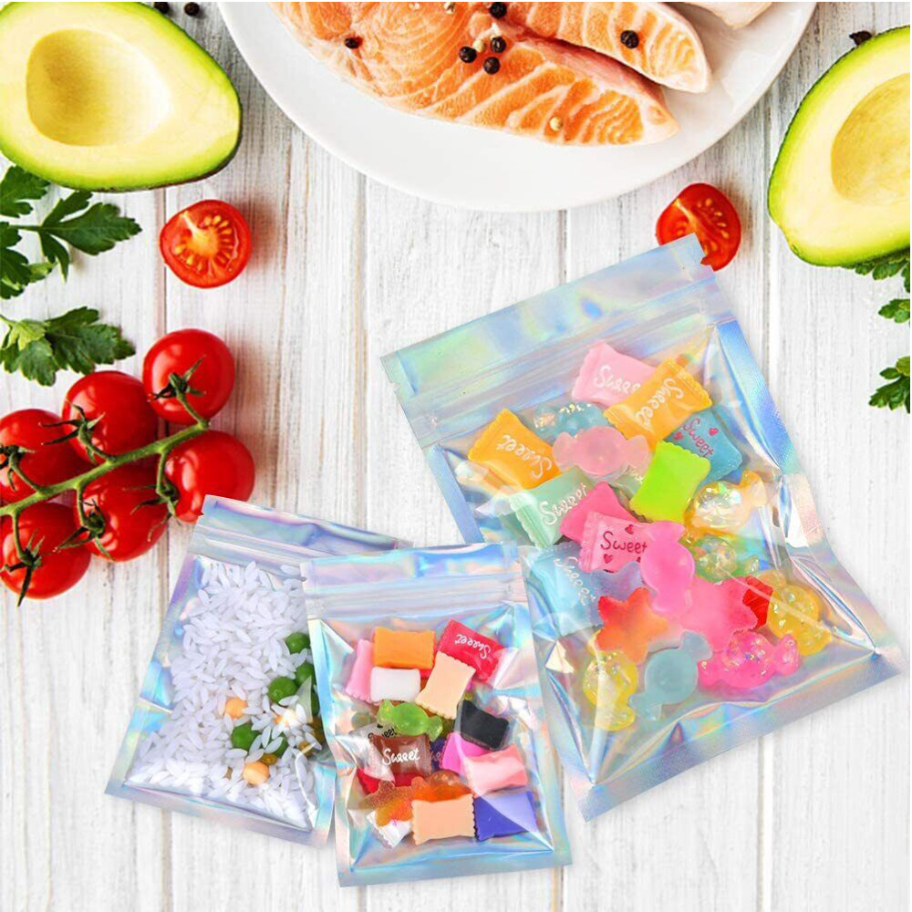 100-400 Pcs Smell Proof Mylar Holographic Bags Packaging Bags, Clear Resealable