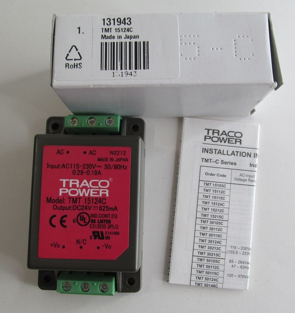 NEW TRACO POWER TMT 15124C SWITCHING POWER SUPPLY 115V-230VAC 24VDC 625mA 0.625A