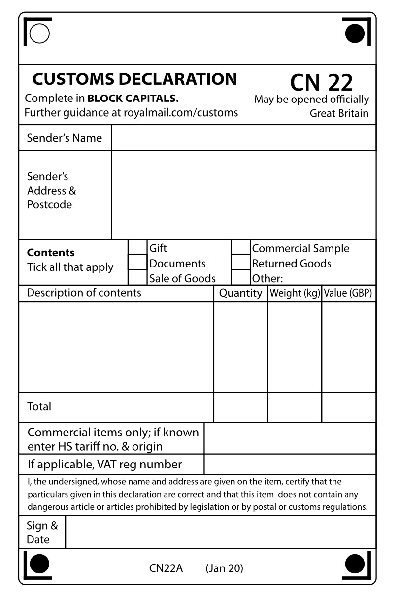 Self Adhesive CN22 Custom Declaration Forms Labels 10, 25, 50, 100, 250, 500 +