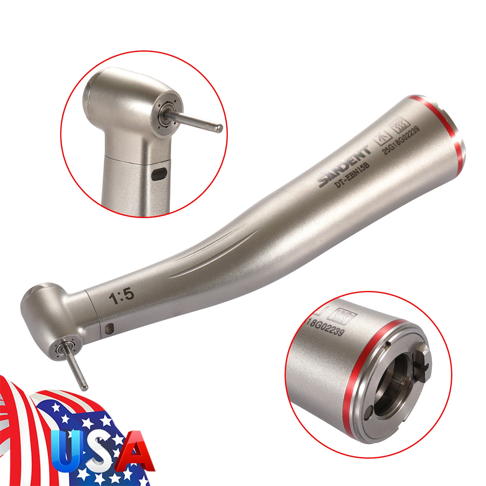 SANDENT Dental 1:5 LED Contra Angle Handpiece Standard Internal Four Spray UD
