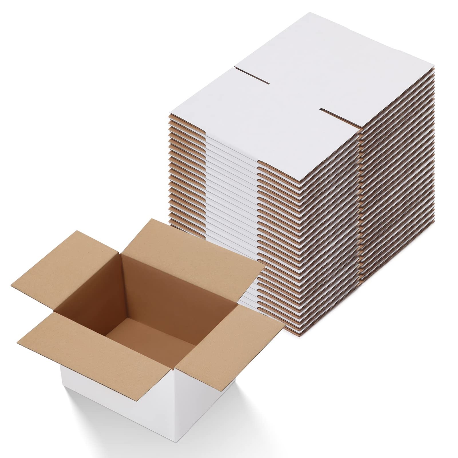 8x6x4 Shipping Boxes Set of 25, White Corrugated Cardboard Box for Mailing Pa…