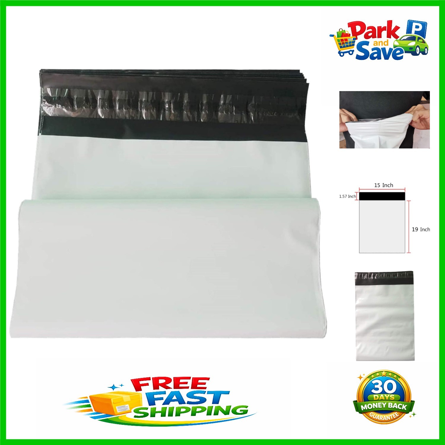 Pack of 10 Self-Sealing 15×19 Inch White Poly Mailers for E-commerce Shipping