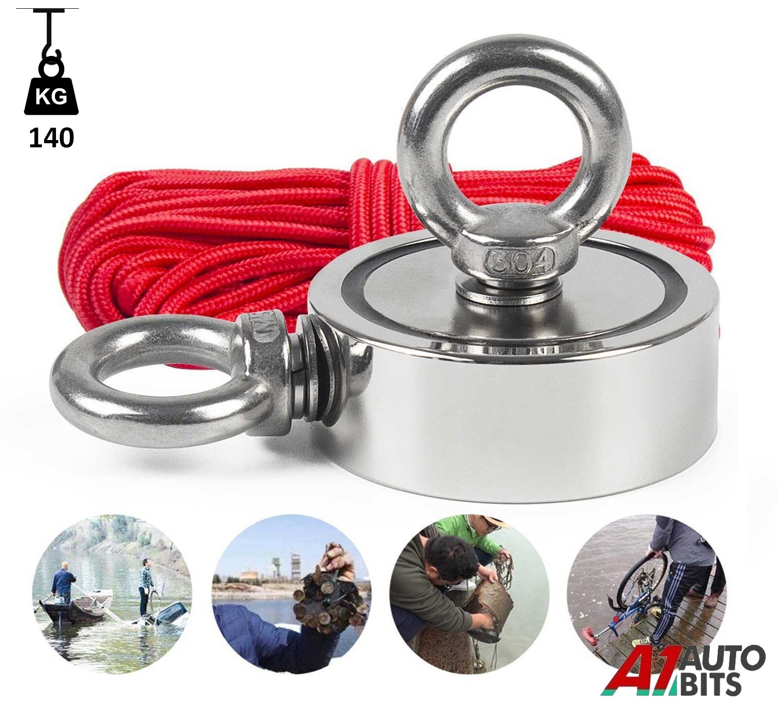 75 mm 140 kg Strong Magnet Fishing Metal Detector 10m Rope Double Side Neodymium