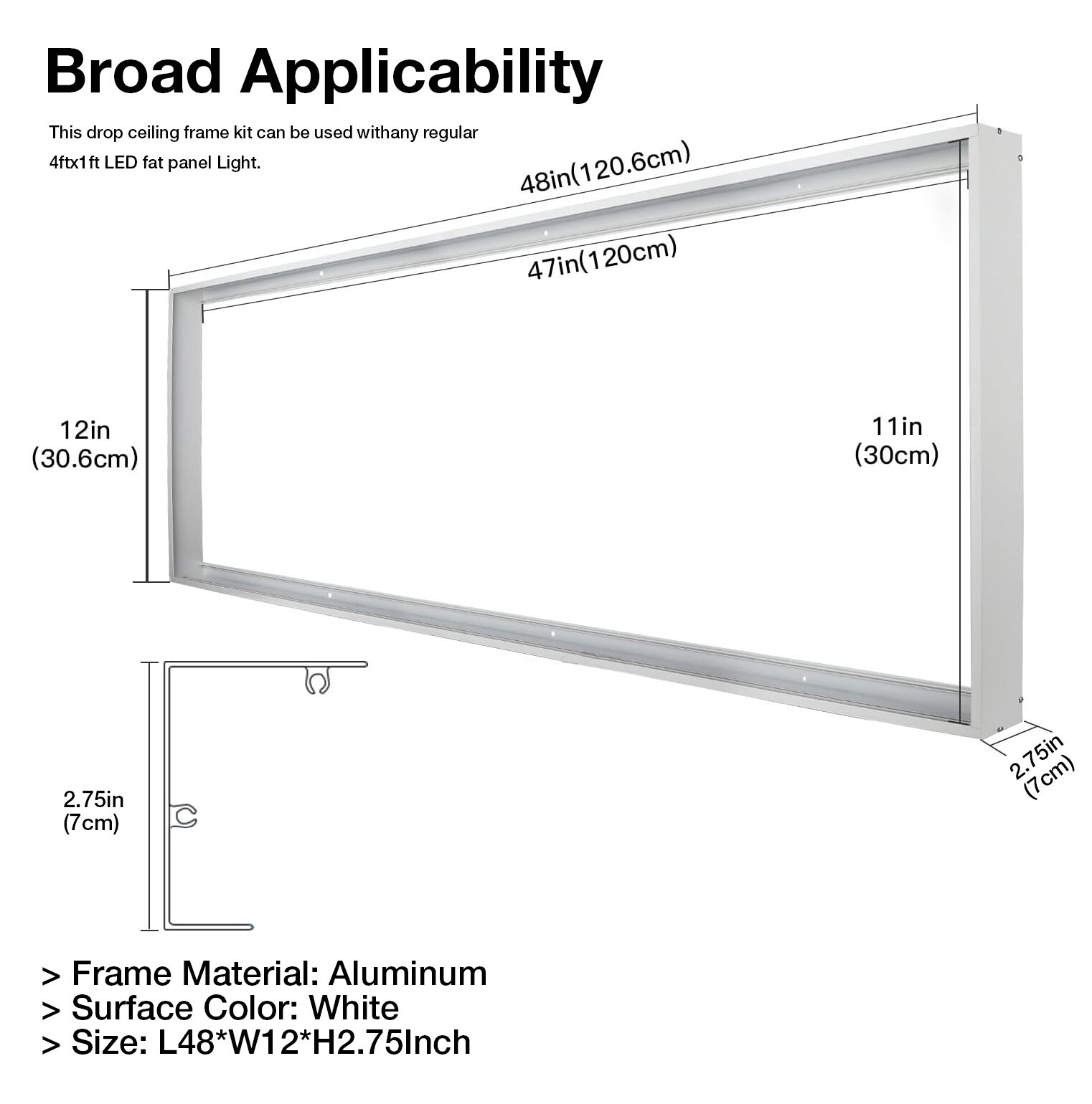 1X4 FT Surface Mounted Frame Kits for Ceiling installation, 2.75″H