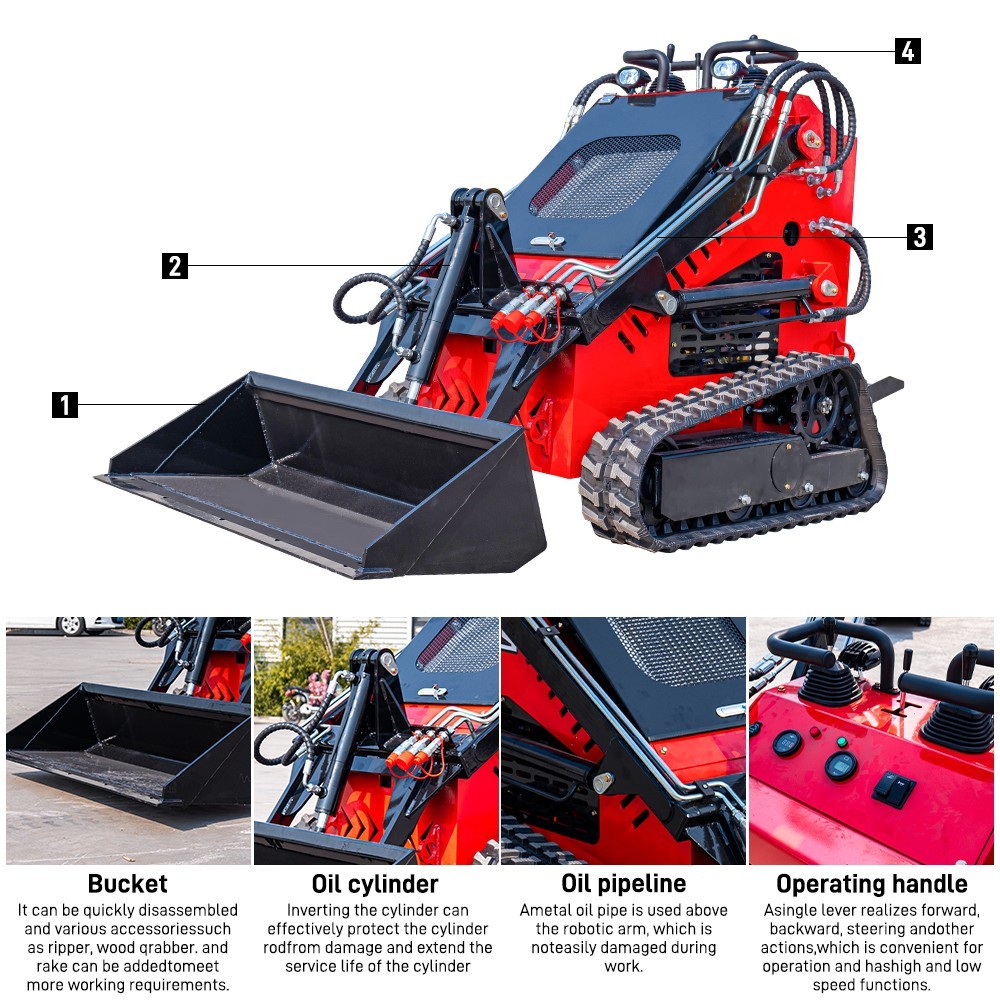 13.5HP Hydraulic Mini Skid Steer Loader Stand-on Track Gas Guided Drive Garden