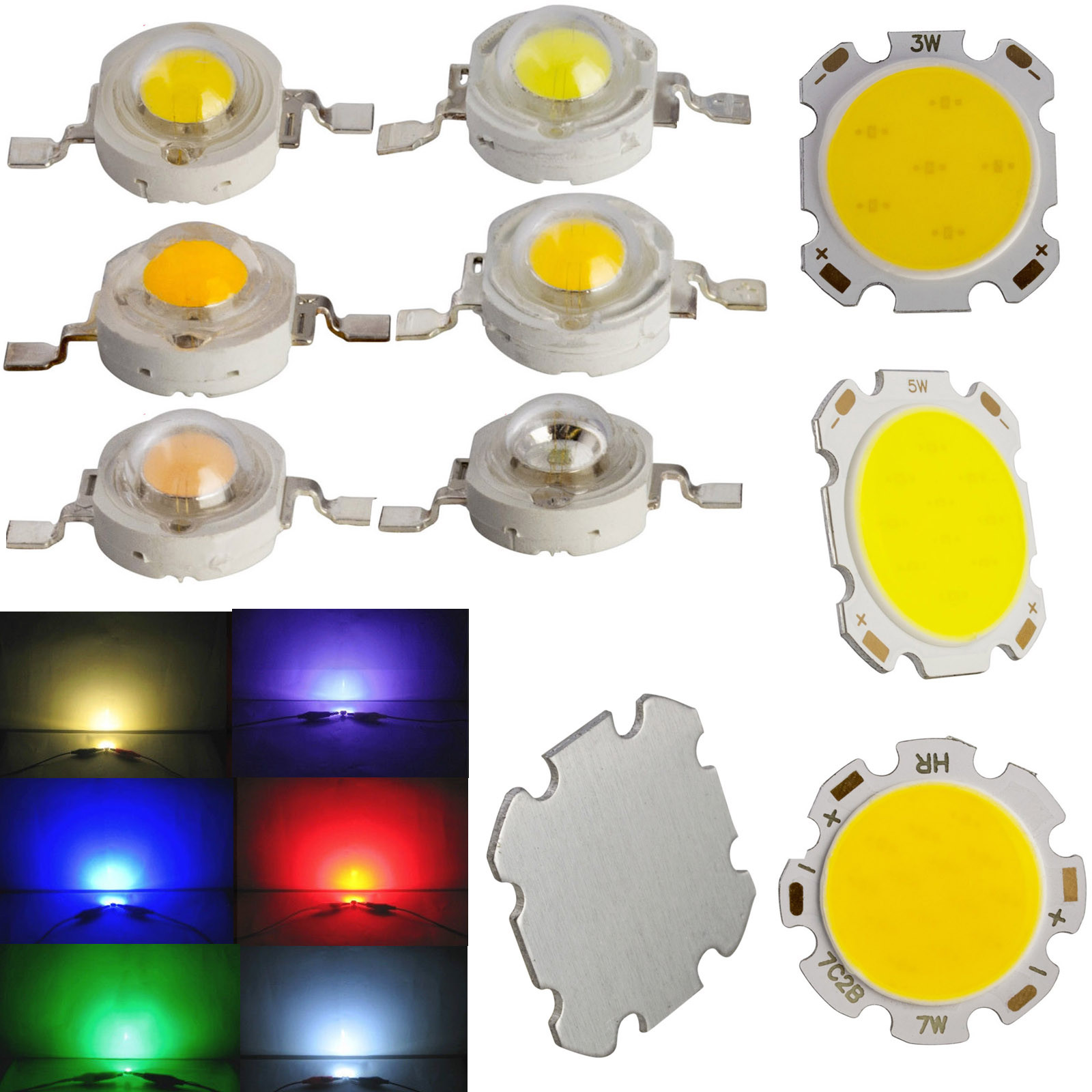 10x 50x Warm Cool White Red Blue Green SMD COB LED Chip 1W 3W 5W 7W Light Lamp