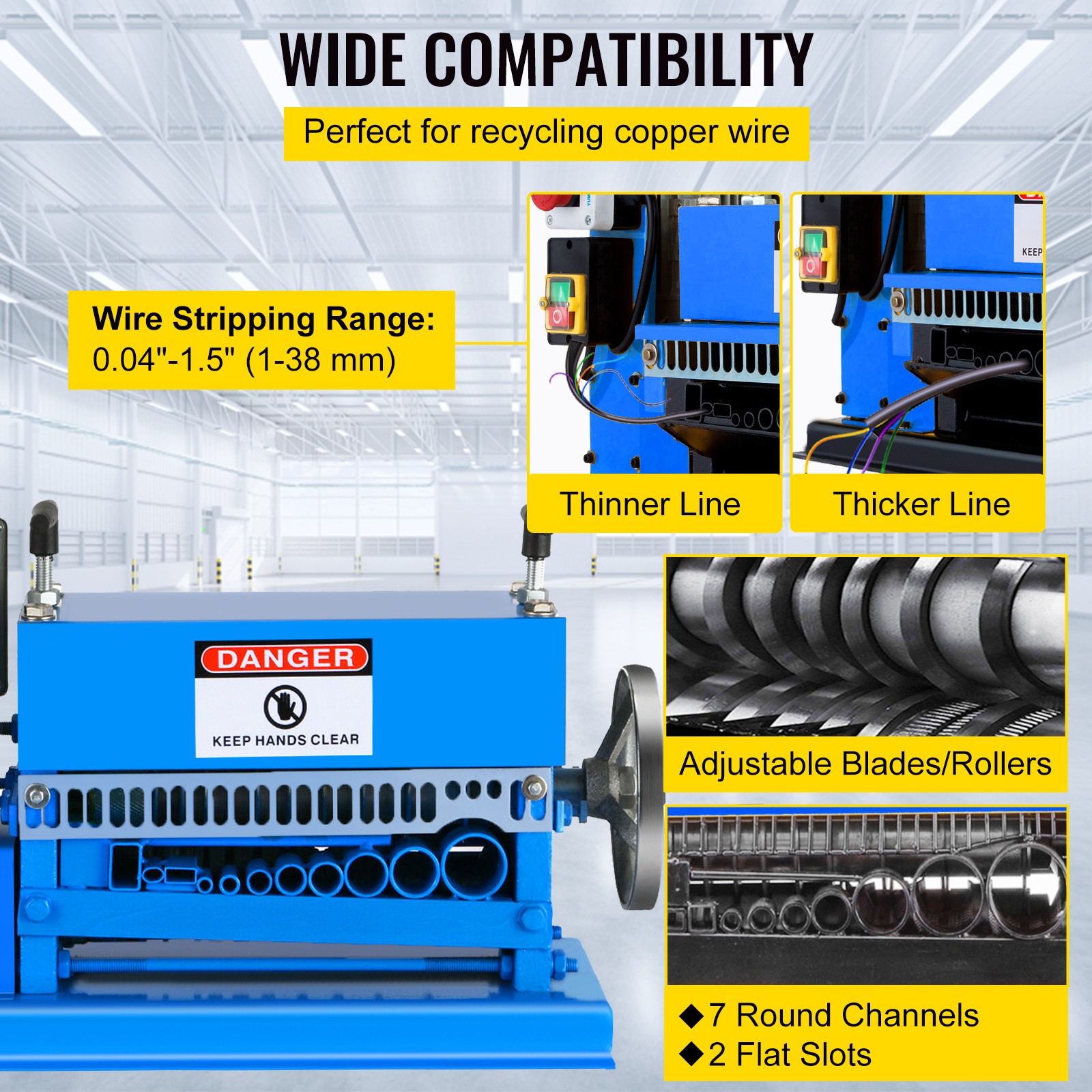 Powered Electric Wire Stripping Machine 15M/MIN 370W 10 Blades Comercial Wire