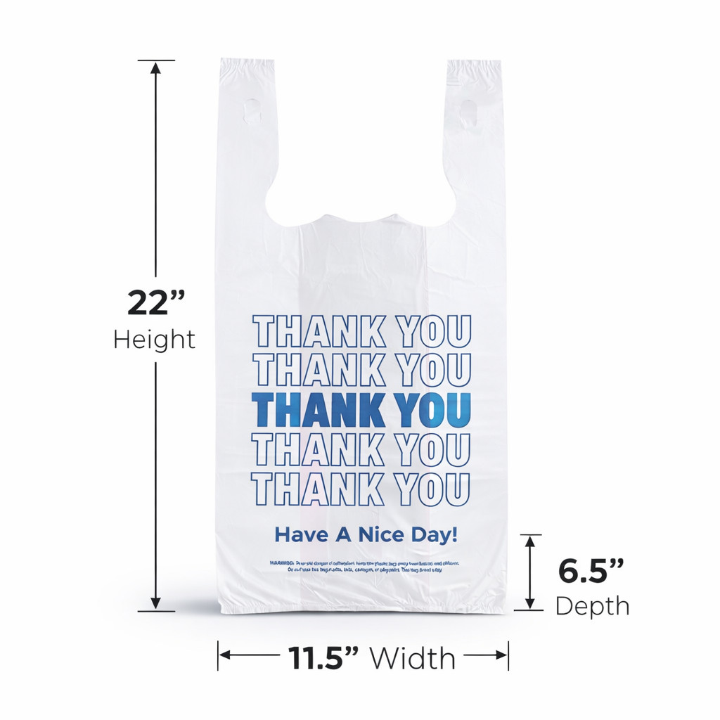 1/6 Large 0.51 Mil Thank You Bags 22×6.5×11.5 White Grocery Shopping Bulk