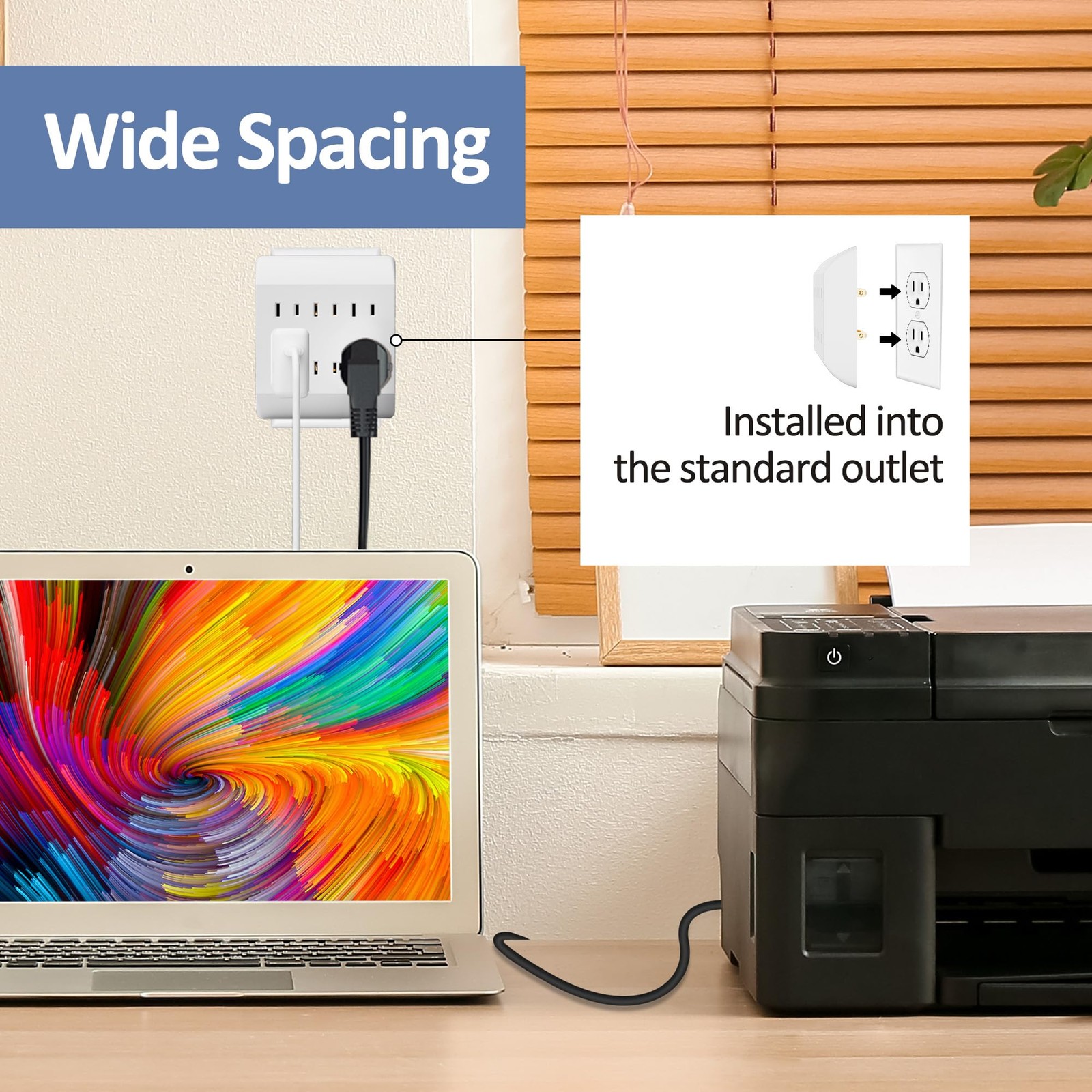 2-Prong 6-Outlet Extender, Multi Plug Outlet with 6 Electrical Outlets White
