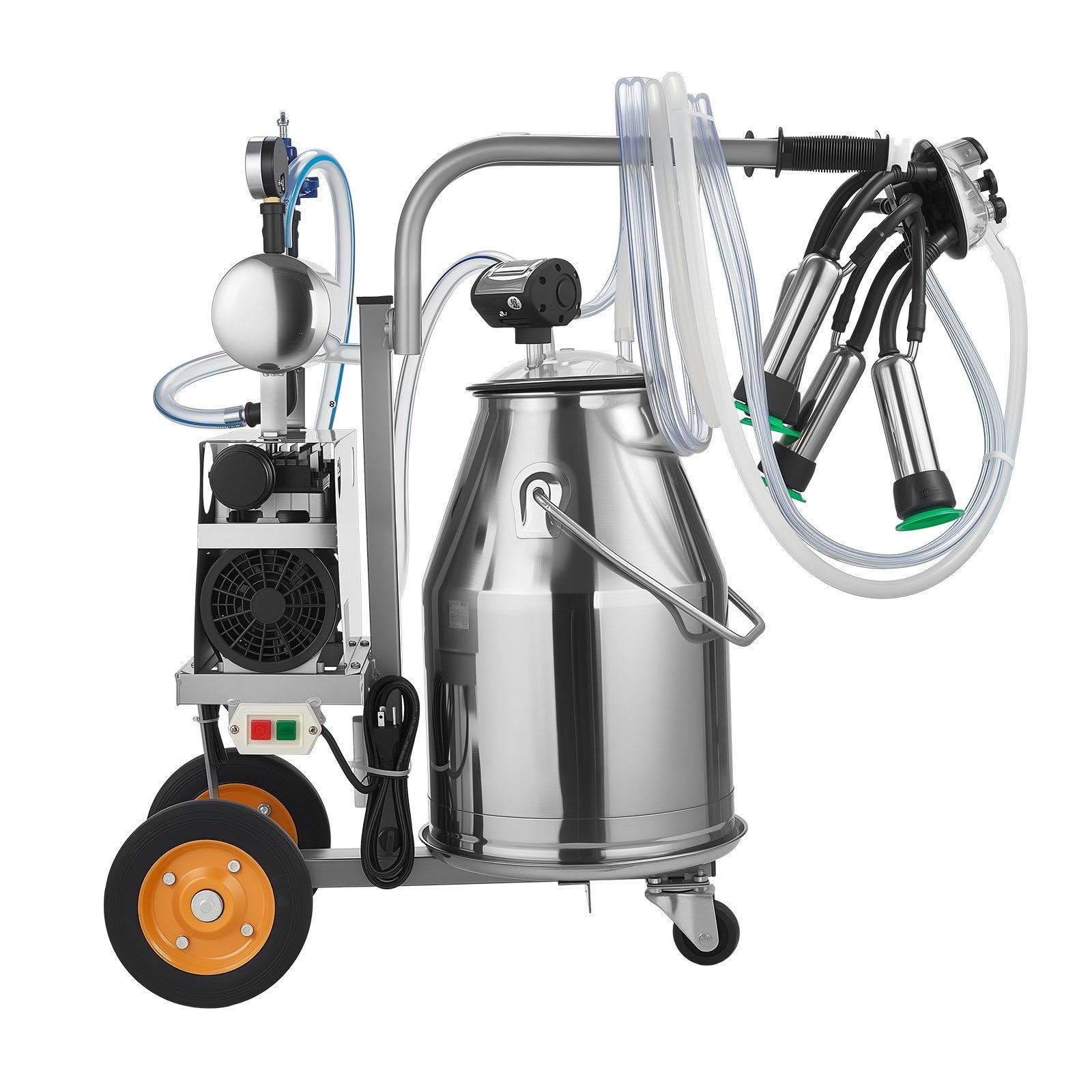 304 Stainless Cow Milker: 25L Bucket, 45-50kPa Vacuum, Pulsation, Wheels